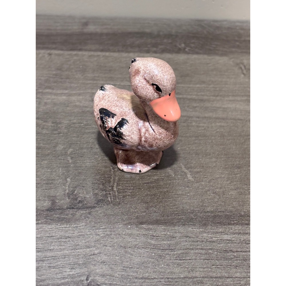 Vintage Ceramic Duck Figurine Hand Painted Brown Speckled Bird Decor 3 Inch